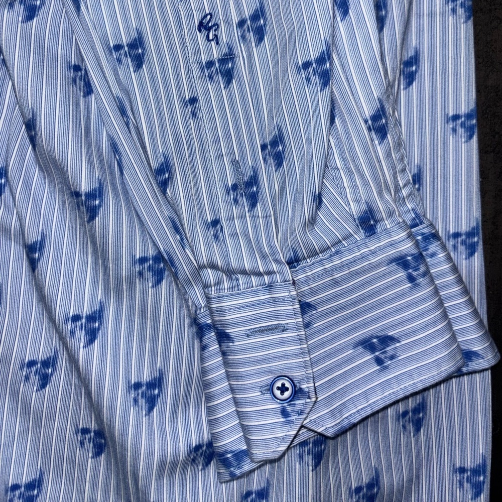 Robert Graham Hockney Cotton Stretch Skull Pinstripe Classic Fit Button Down SZM - Picture 8 of 13